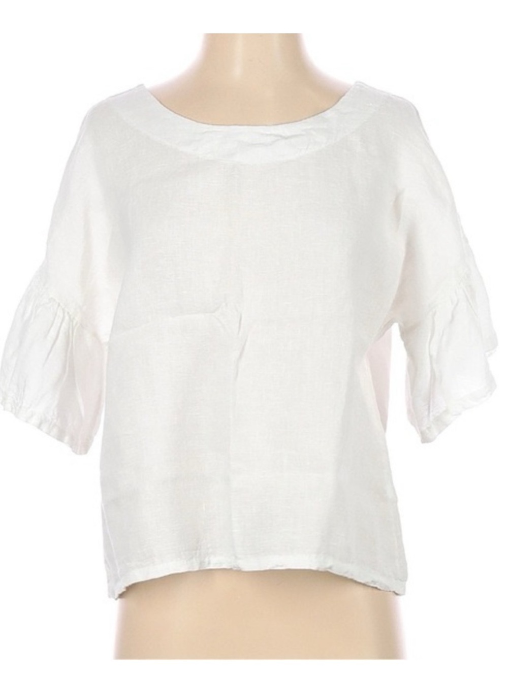 Viola Borghi Fine Italian Linen White Top Medium Blouse Ruffle Sleeve Natural